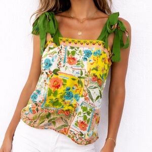 Anna Cate Luna Blouse Cottagecore Floral Fruit Patchwork Tank Top Small